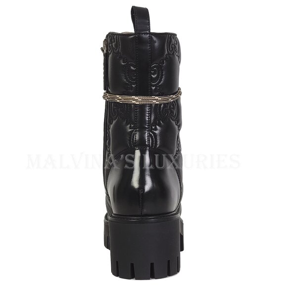 GUCCI BOOTS ANKLE BLACK GG LOGO LEATHER QUILTED LACE-UP sz 39.5 9.5 US - Picture 10 of 16